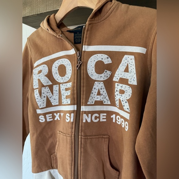 Rocawear|Y2k Tan full zip Hoodie sweater with embellishments/stones “1999 sexy”• - Picture 5 of 13